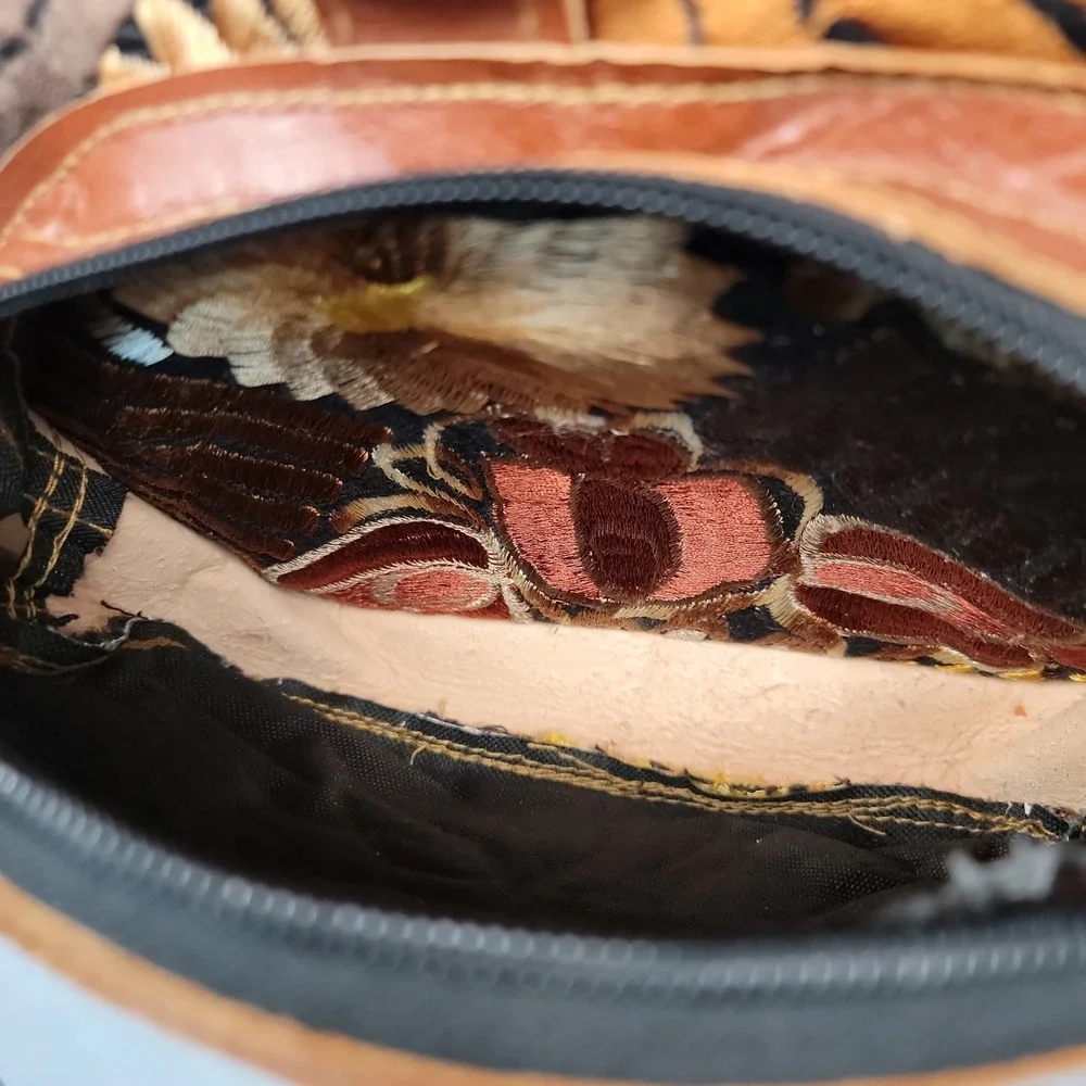 Handmade Guatemalan Leather and Embroidery Cotton Boho Backpack Artisan Floral